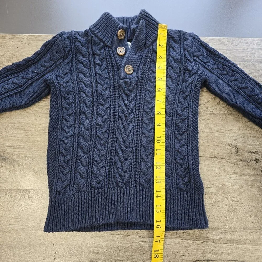 Gap Kids Cable Knit Quarter Button Sweater Kids Boys Size XS 4-5 Navy Blue